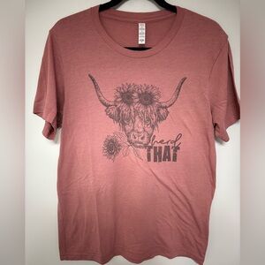 Graphic Tee with Cow and Sunflower Design